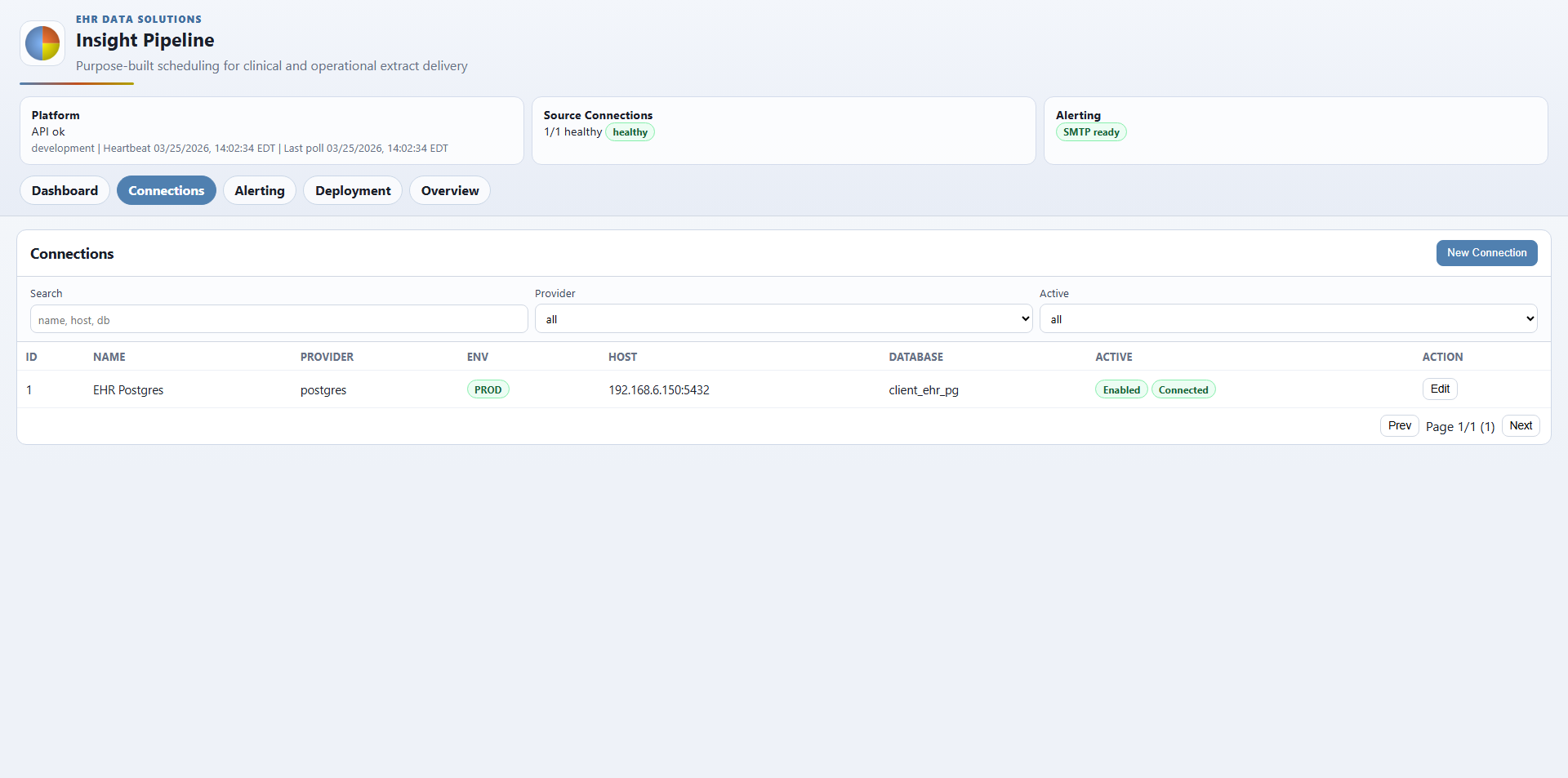 Insight Pipeline connections management screen