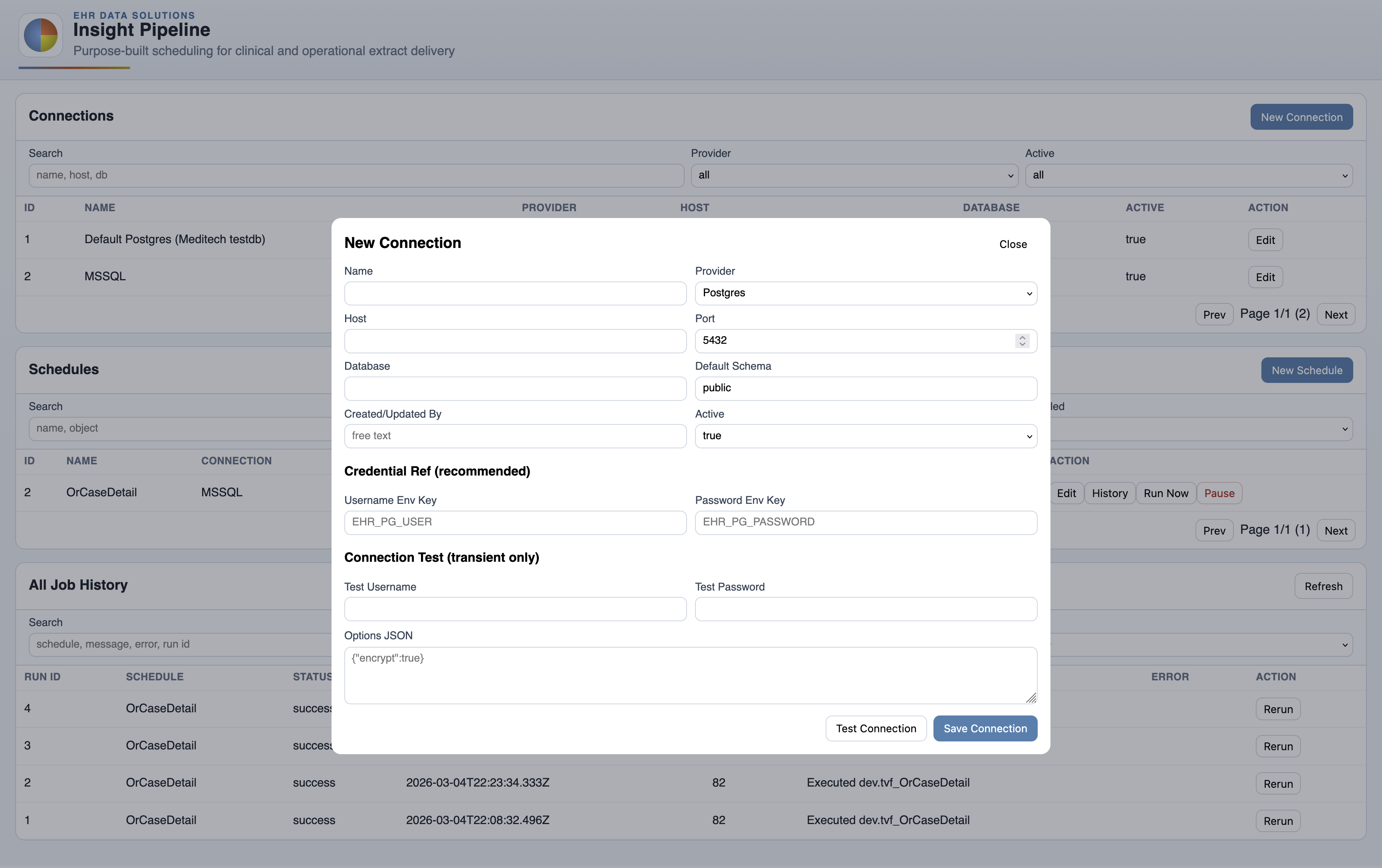 Insight Pipeline connection setup workflow
